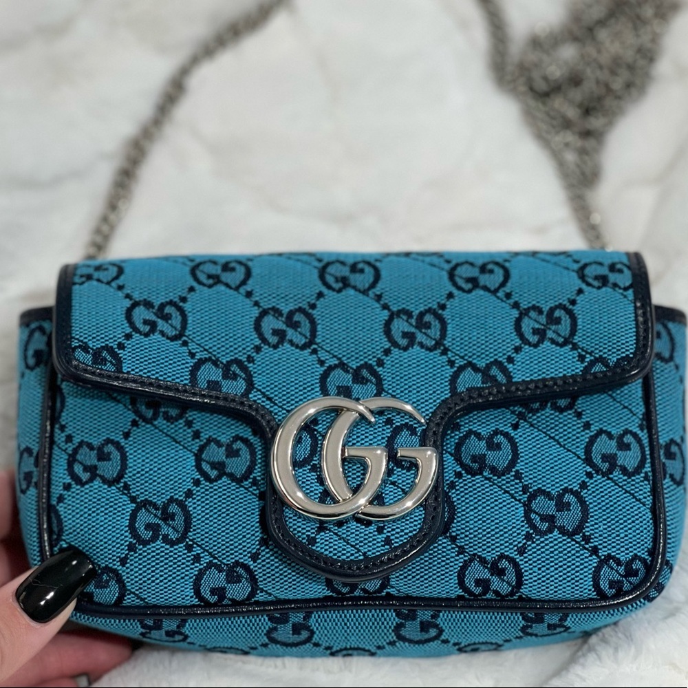 GG Marmont Multicolor Super mini bag (Blue)